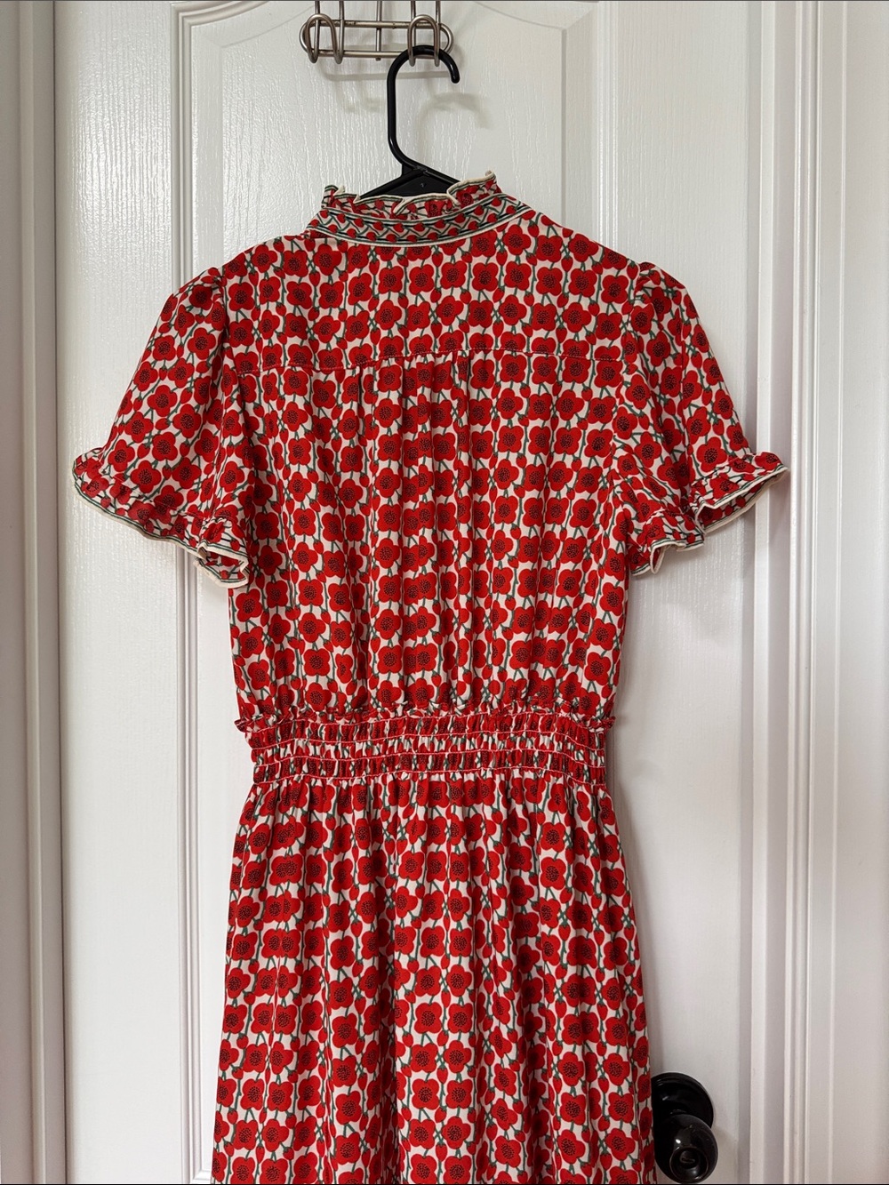 Max Studio Red Floral Smocked Midi Dress with Ruffle Tiers - Picture 6 of 6